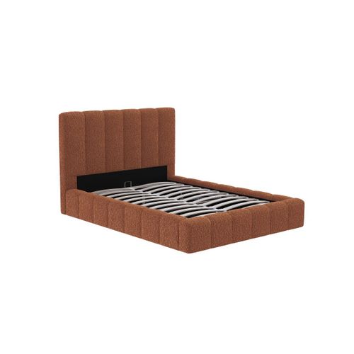 Cadre De Lit Bulle Rembourré Avec Coffre En Tissu Bouclette Terracotta - Couchage 160x200cm