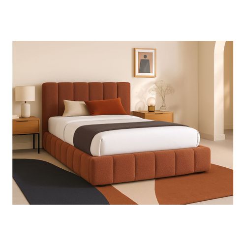 Cadre De Lit Bulle Rembourré Avec Coffre En Tissu Bouclette Terracotta - Couchage 180x200cm