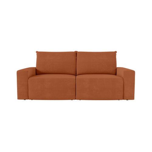 Pack - Canapé Droit Fixe 2 Places Romane Avec Pouf En Velours Côtelé - Terracotta