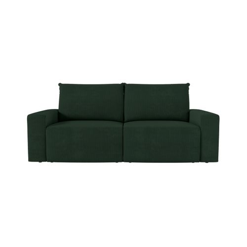 Pack - Canapé Droit Fixe 2 Places Romane Avec Pouf En Velours Côtelé - Vert Foncé