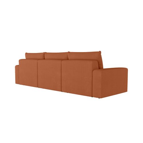 Pack - Canapé Droit Fixe 3 Places Romane Avec Pouf En Velours Côtelé - Terracotta