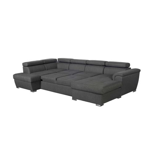 Canapé Panoramique 6 Places Convertible Paola En Tissu - Gris Foncé - Angle Gauche