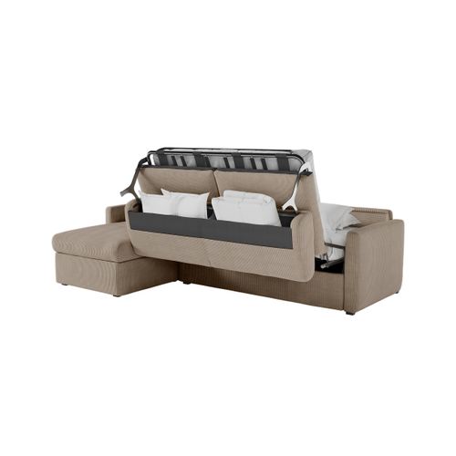 Canapé D'angle Convertible Express 4 Places Agathe 140x190cm En Velours Côtelé Taupe - Matelas 13cm