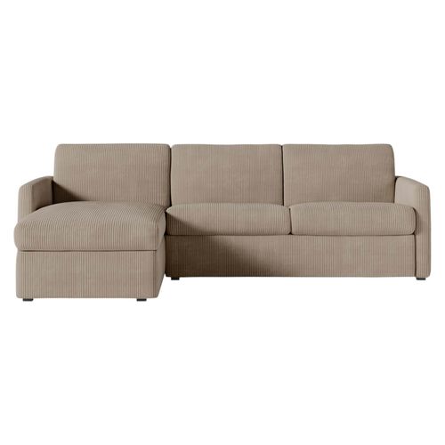 Canapé D'angle Convertible Express 4 Places Agathe 140x190cm En Velours Côtelé Taupe - Matelas 13cm