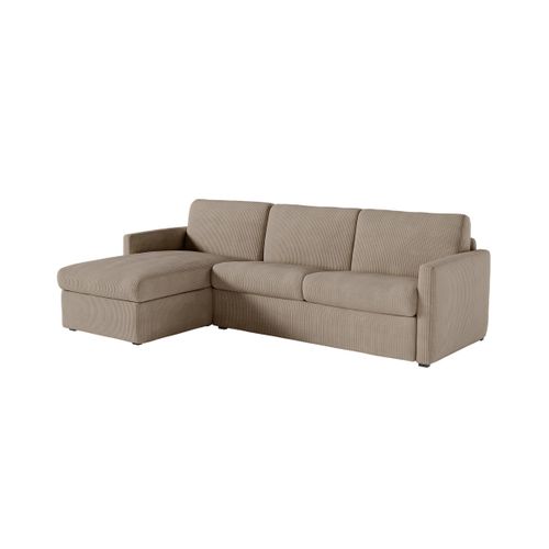 Canapé D'angle Convertible Express 4 Places Agathe 140x190cm En Velours Côtelé Taupe - Matelas 13cm