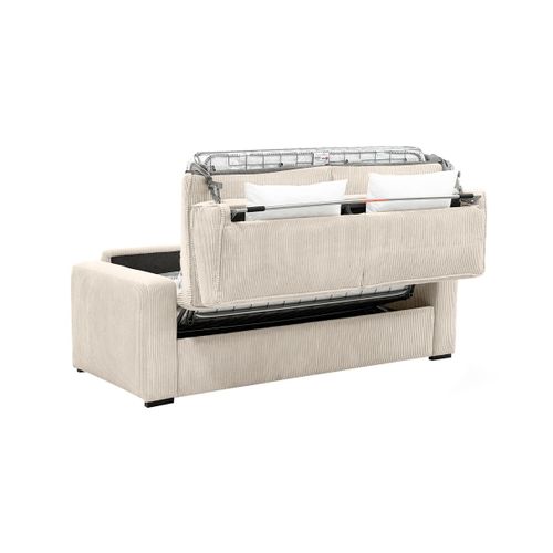 Canapé Convertible Express 3 Places Esio Couchage Quotidien 140x190cm En Velours Côtelé - Beige