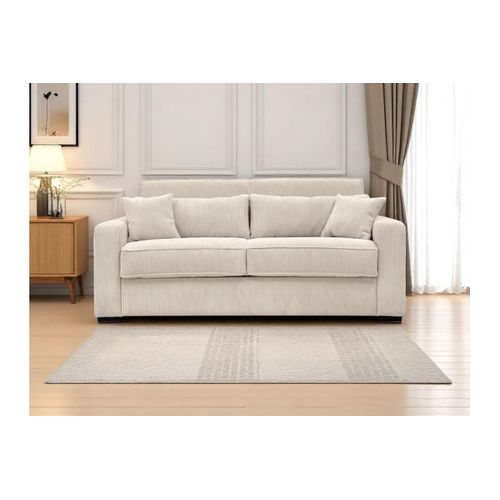 Canapé Convertible Express 3 Places Esio Couchage Quotidien 140x190cm En Velours Côtelé - Beige
