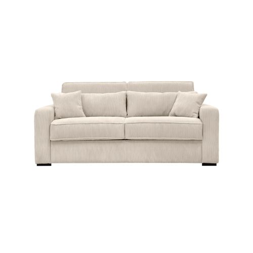 Canapé Convertible Express 3 Places Esio Couchage Quotidien 140x190cm En Velours Côtelé - Beige