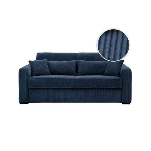 Canapé Convertible Express 3 Places Esio Couchage Quotidien 140x190cm En Velours Côtelé - Bleu Foncé