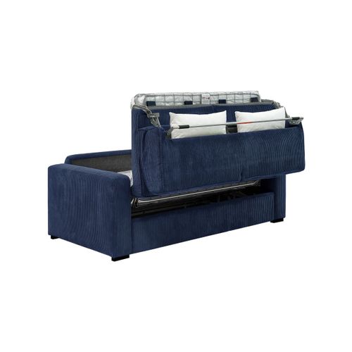 Canapé Convertible Express 3 Places Esio Couchage Quotidien 140x190cm En Velours Côtelé - Bleu Foncé