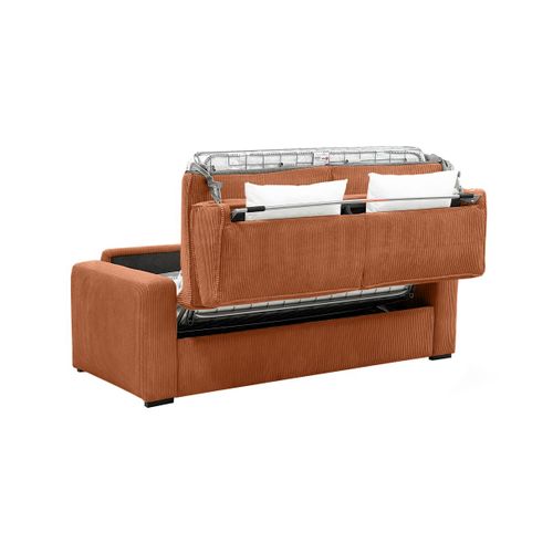 Canapé Convertible Express 3 Places Esio Couchage Quotidien 160x190cm En Velours Côtelé - Terracotta