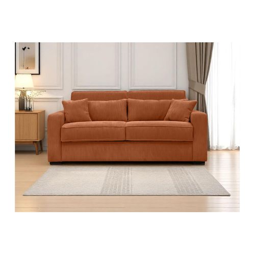 Canapé Convertible Express 3 Places Esio Couchage Quotidien 160x190cm En Velours Côtelé - Terracotta