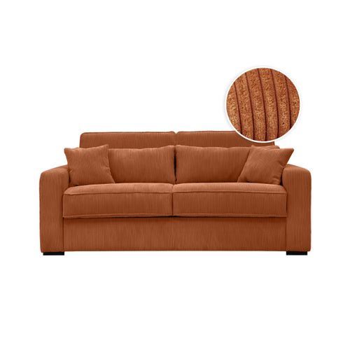 Canapé Convertible Express 3 Places Esio Couchage Quotidien 160x190cm En Velours Côtelé - Terracotta