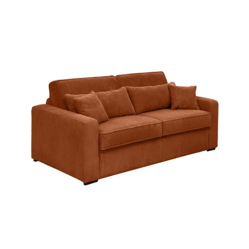 Canapé Convertible Express 3 Places Esio Couchage Quotidien 160x190cm En Velours Côtelé - Terracotta