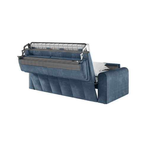 Canapé Silvio Convertible Express 3 Places Couchage 140x190cm Matelas 13cm Tissu Chenille Bleu Foncé