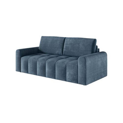Canapé Silvio Convertible Express 3 Places Couchage 140x190cm Matelas 13cm Tissu Chenille Bleu Foncé