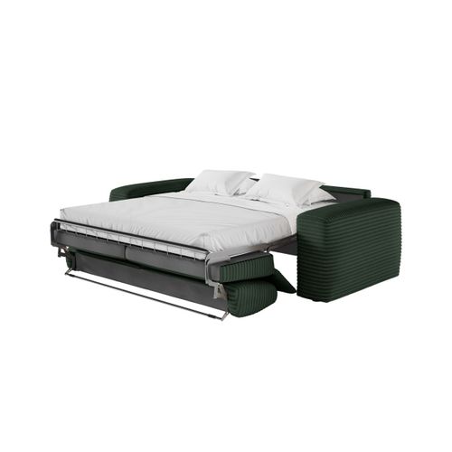Canapé Paco Convertible 3 Places Couchage Quotidien 140x190cm Matelas 13cm Velours Côtelé Vert Foncé