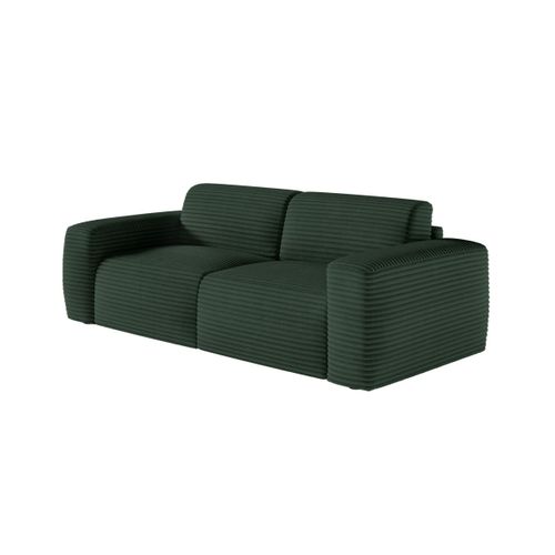 Canapé Paco Convertible 3 Places Couchage Quotidien 140x190cm Matelas 13cm Velours Côtelé Vert Foncé