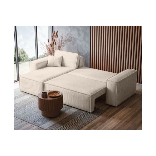 Canapé D'angle Farah Convertible Et Réversible 4 Places En Velours Cotelé - Beige