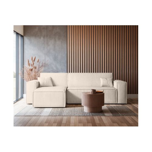 Canapé D'angle Farah Convertible Et Réversible 4 Places En Velours Cotelé - Beige