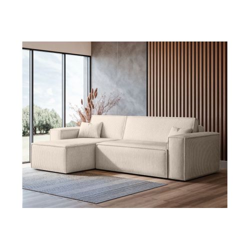 Canapé D'angle Farah Convertible Et Réversible 4 Places En Velours Cotelé - Beige