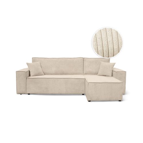 Canapé D'angle Farah Convertible Et Réversible 4 Places En Velours Cotelé - Beige