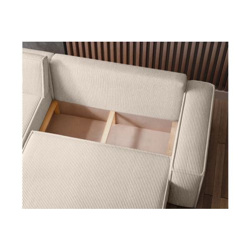 Canapé D'angle Farah Convertible Et Réversible 4 Places En Velours Cotelé - Beige