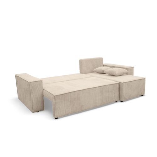 Canapé D'angle Farah Convertible Et Réversible 4 Places En Velours Cotelé - Beige