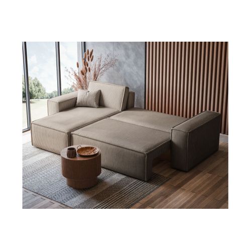 Canapé D'angle Farah Convertible Et Réversible 4 Places En Velours Cotelé - Taupe