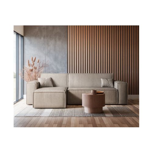 Canapé D'angle Farah Convertible Et Réversible 4 Places En Velours Cotelé - Taupe