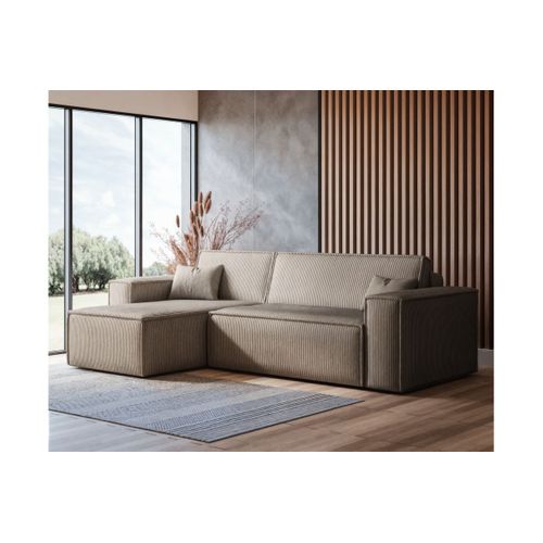 Canapé D'angle Farah Convertible Et Réversible 4 Places En Velours Cotelé - Taupe
