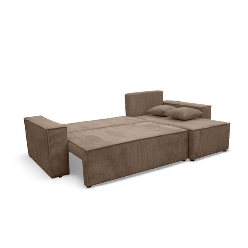 Canapé D'angle Farah Convertible Et Réversible 4 Places En Velours Cotelé - Taupe