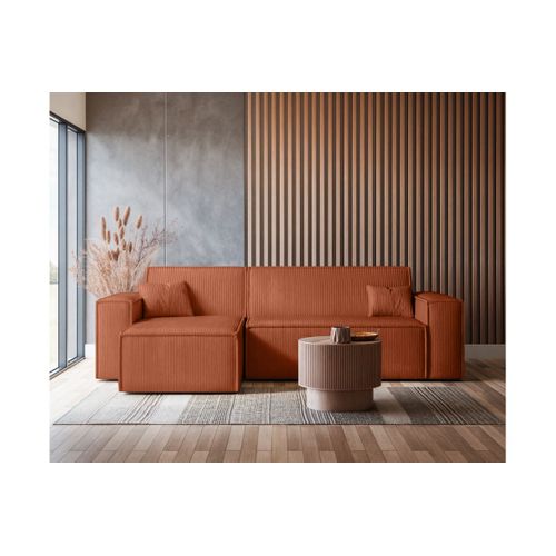 Canapé D'angle Farah Convertible Et Réversible 4 Places En Velours Cotelé - Terracotta