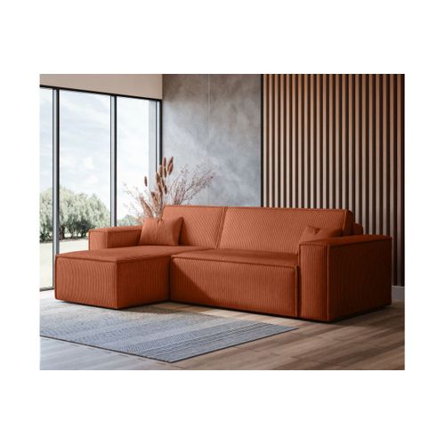 Canapé D'angle Farah Convertible Et Réversible 4 Places En Velours Cotelé - Terracotta