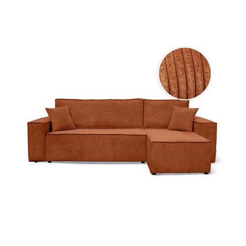 Canapé D'angle Farah Convertible Et Réversible 4 Places En Velours Cotelé - Terracotta