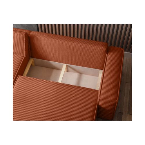 Canapé D'angle Farah Convertible Et Réversible 4 Places En Velours Cotelé - Terracotta