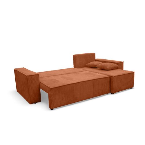 Canapé D'angle Farah Convertible Et Réversible 4 Places En Velours Cotelé - Terracotta