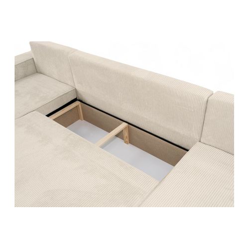 Canapé D'angle Farah Panoramique Convertible 6 Places En Velours Cotelé - Beige