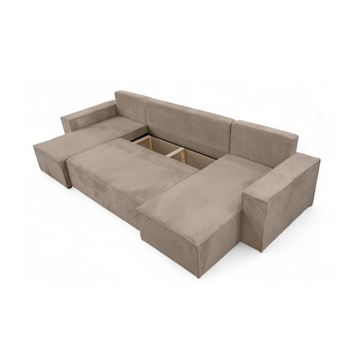 Canapé D'angle Farah Panoramique Convertible 6 Places En Velours Cotelé - Taupe