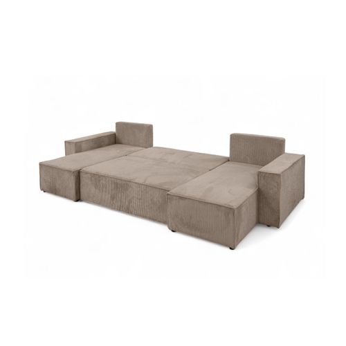 Canapé D'angle Farah Panoramique Convertible 6 Places En Velours Cotelé - Taupe