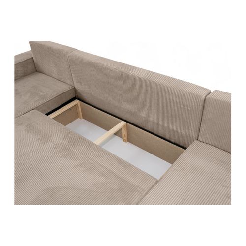 Canapé D'angle Farah Panoramique Convertible 6 Places En Velours Cotelé - Taupe