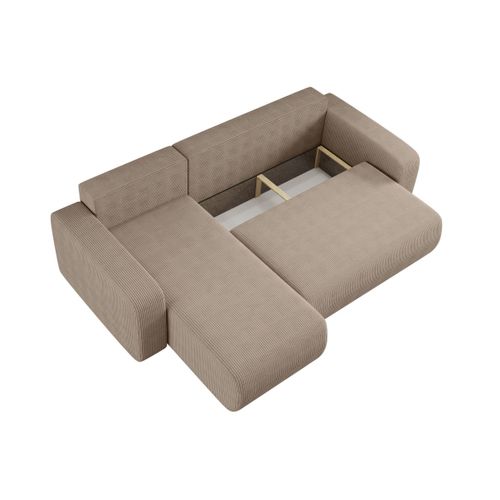 Canapé D'angle Alya Convertible Et Réversible 4 Places En Velours Cotelé - Taupe