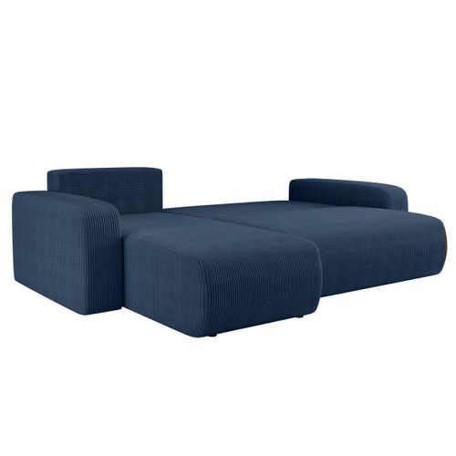 Canapé D'angle Alya Convertible Et Réversible 4 Places En Velours Cotelé - Bleu Foncé