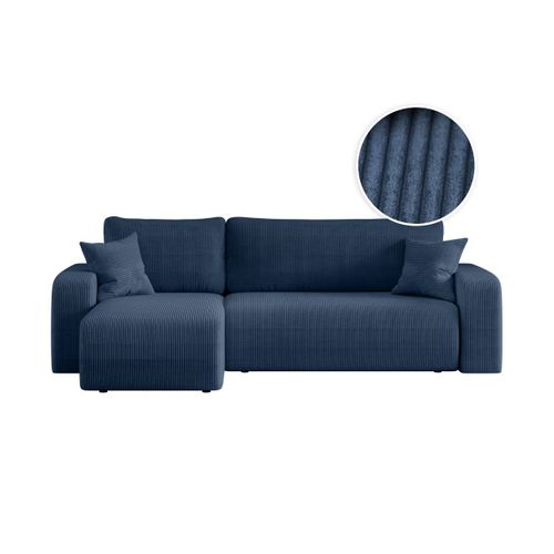 Canapé D'angle Alya Convertible Et Réversible 4 Places En Velours Cotelé - Bleu Foncé