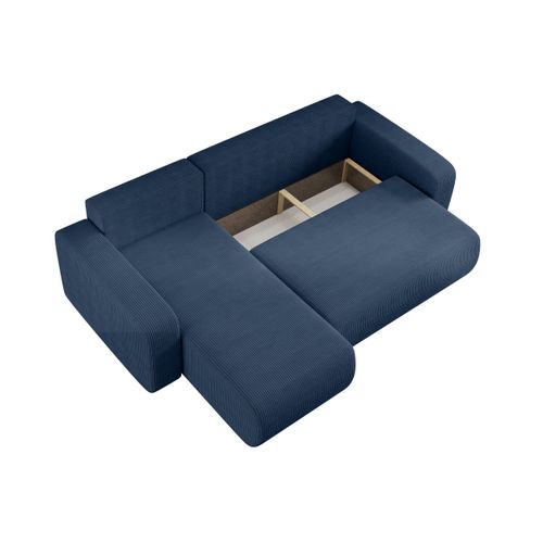 Canapé D'angle Alya Convertible Et Réversible 4 Places En Velours Cotelé - Bleu Foncé