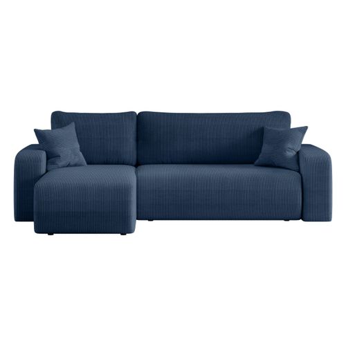 Canapé D'angle Alya Convertible Et Réversible 4 Places En Velours Cotelé - Bleu Foncé