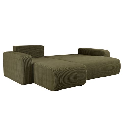 Canapé D'angle Alya Convertible Et Réversible 4 Places En Velours Cotelé - Vert Kaki