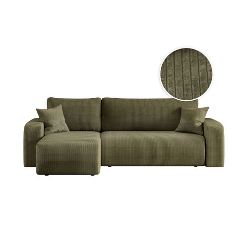 Canapé D'angle Alya Convertible Et Réversible 4 Places En Velours Cotelé - Vert Kaki