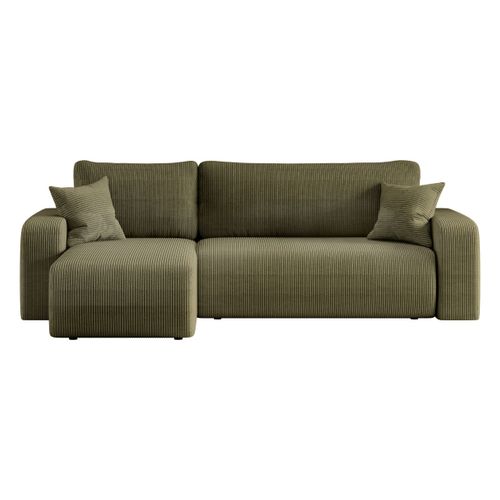 Canapé D'angle Alya Convertible Et Réversible 4 Places En Velours Cotelé - Vert Kaki
