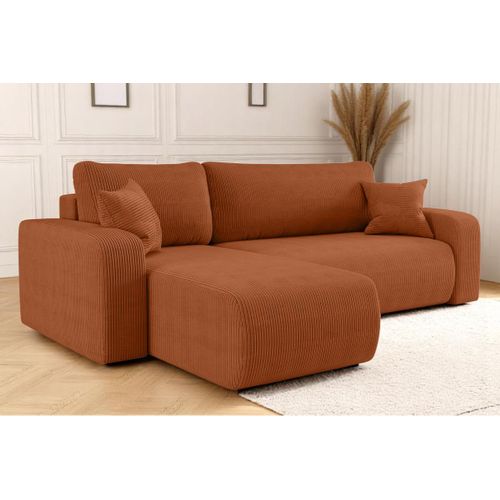 Canapé D'angle Alya Convertible Et Réversible 4 Places En Velours Cotelé - Terracotta